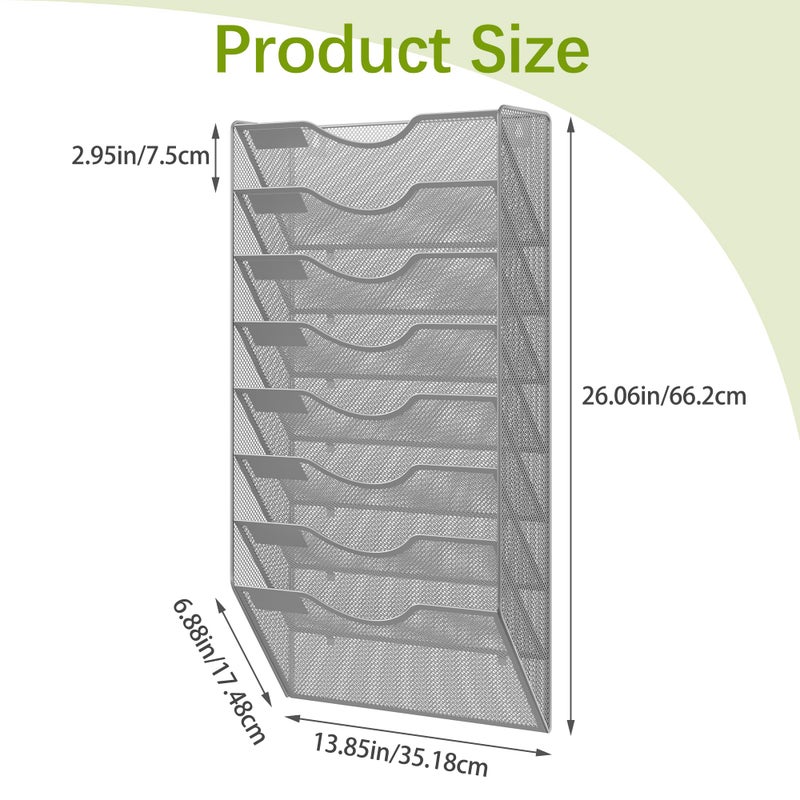 EasyPAG 8 Pocket Mesh Wall File Organizer, Hanging Paper Folder Holder with Classify Label, Vertical Wall Mount Mail Organizer for Office Home Classroom, Silver - Image 4